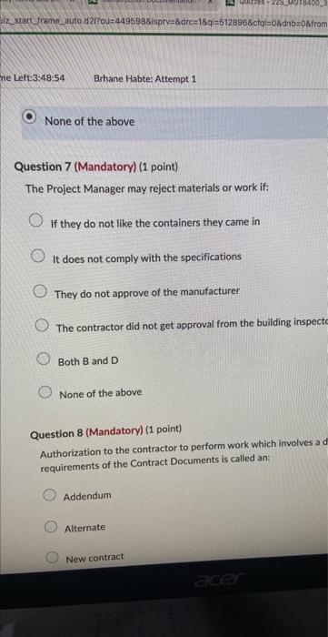 Solved None Of The Above Question 7 (Mandatory) (1 Point) | Chegg.com