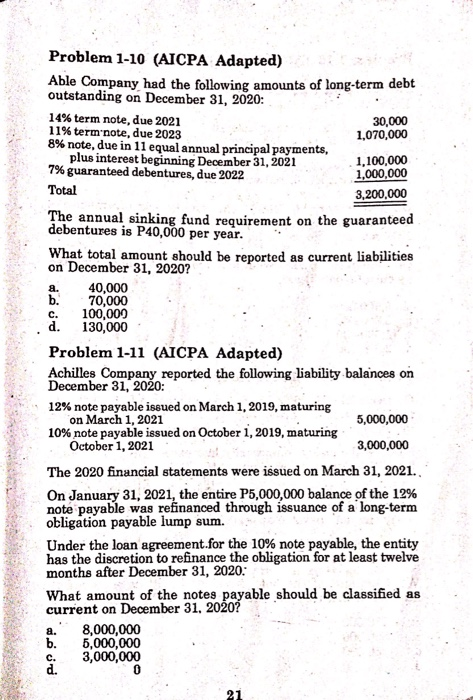 Solved Problem 1-10 (AICPA Adapted) Able Company Had The | Chegg.com