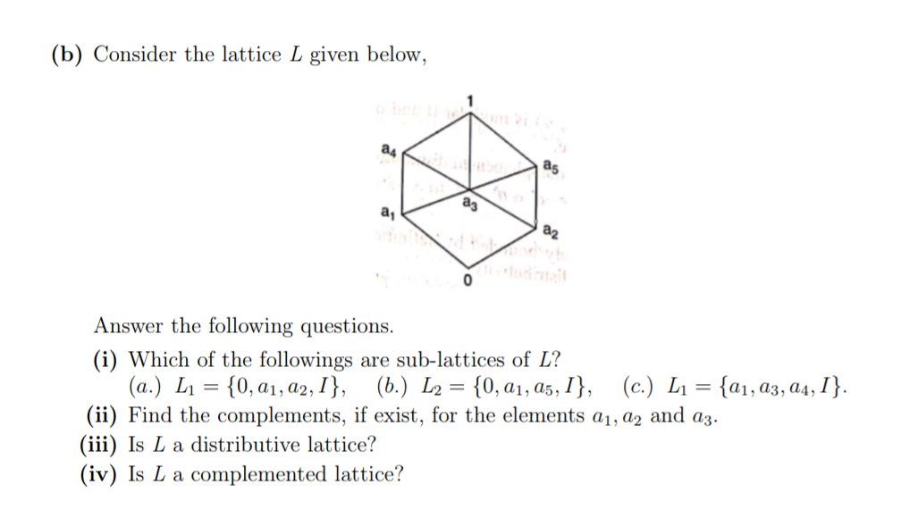 Solved (b) Consider the lattice L given below, a4 as a3 a, | Chegg.com