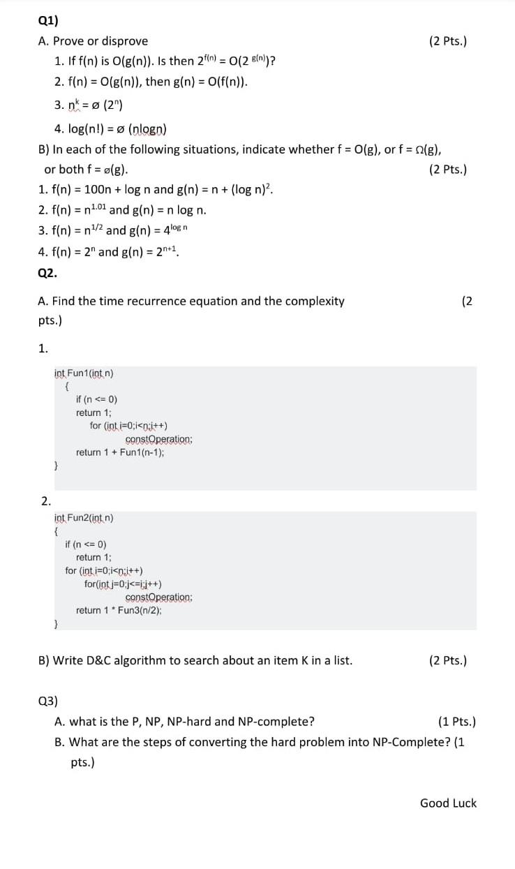 Solved Q1 A Prove Or Disprove 2 Pts 1 If F N Is O Chegg Com