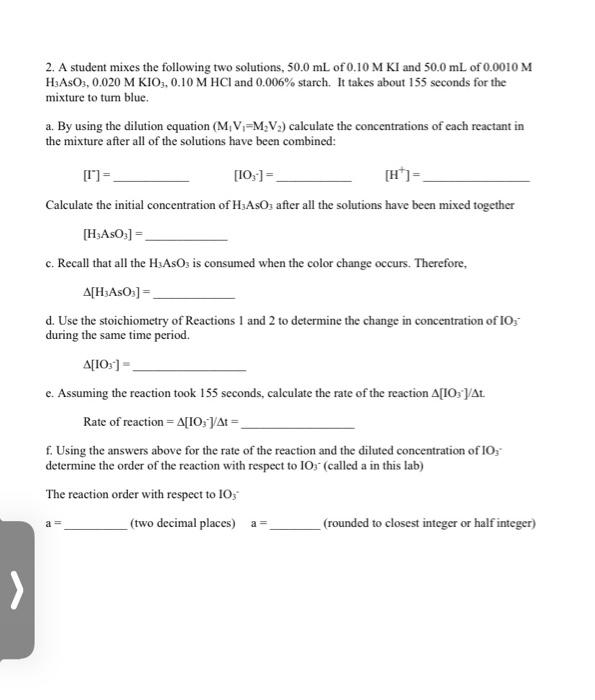 Solved Iodine Clock Reaction "Iodine Clock" refers to a