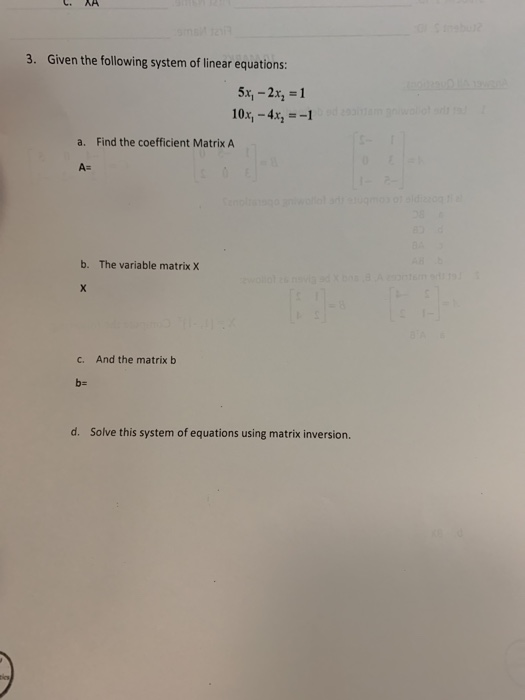 Solved С. АА 3. Given the following system of linear | Chegg.com