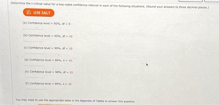 Solved Determine the t critical value for a two-sided | Chegg.com