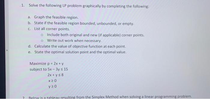 Solved 1. Solve the following LP problem graphically by | Chegg.com