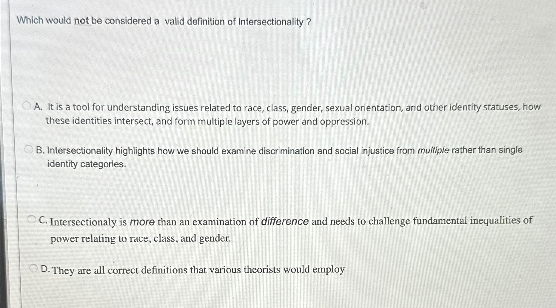 Solved Which would not be considered a valid definition of | Chegg.com