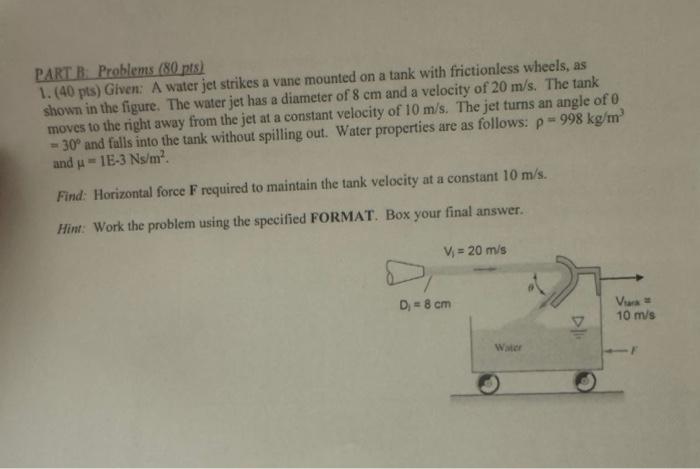 Solved PART B: Problems (80 Pts) 1. (40 Pts) Given: A Water | Chegg.com