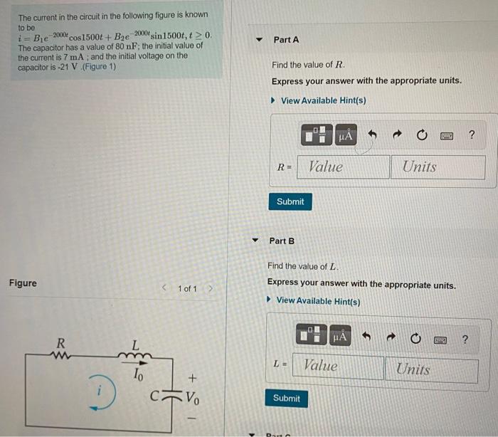 Solved Y The current in the circuit in the following figure | Chegg.com