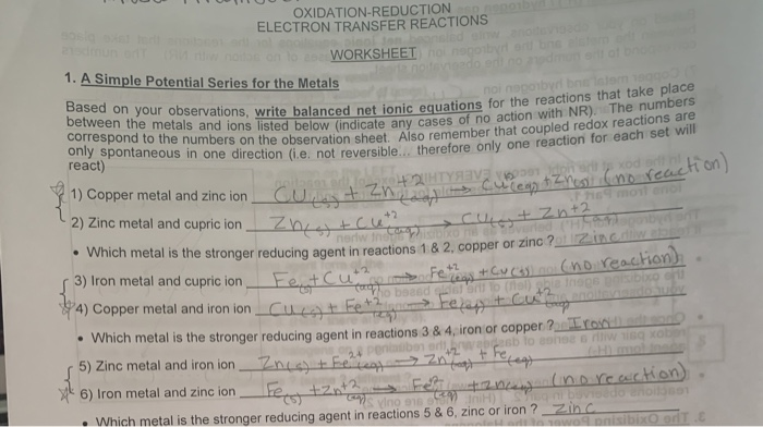 Solved OXIDATION-REDUCTION ELECTRON TRANSFER REACTIONS | Chegg.com