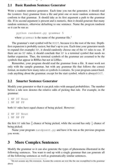 Solved 2.1 Basic Random Sentence Generator Write a random | Chegg.com