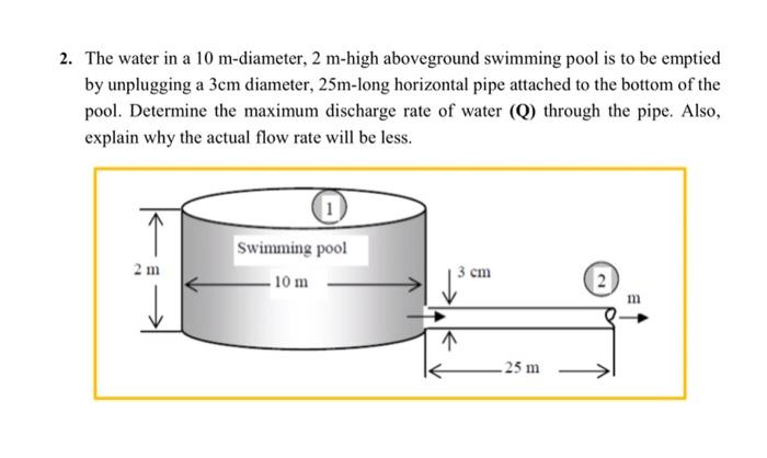 Solved 2. The water in a 10 m-diameter, 2 m-high aboveground | Chegg.com
