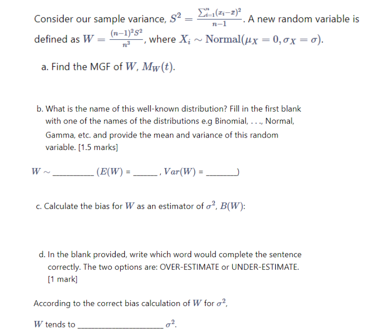 Solved Consider Our Sample Variance, | Chegg.com