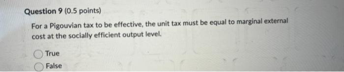 Solved For A Pigouvian Tax To Be Effective, The Unit Tax | Chegg.com