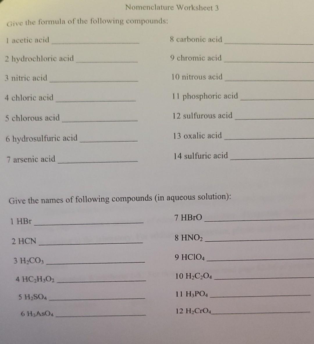 Give the formula of the following compounds: 1 acetic | Chegg.com