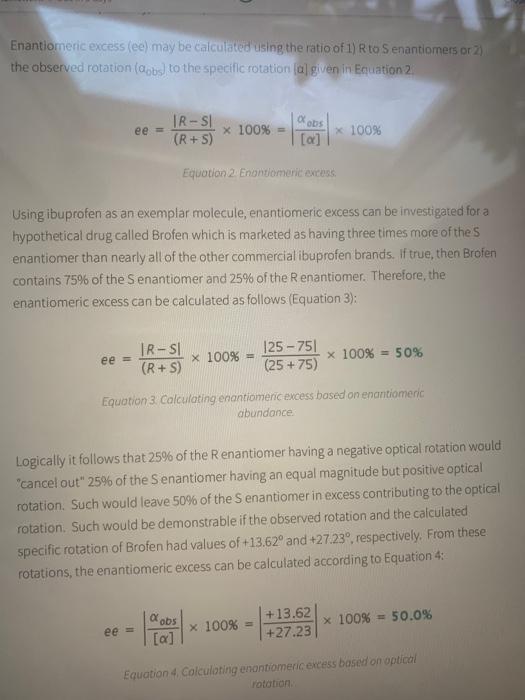 Solved Enantiomeric Excess Ee May Be Calculated Using The 9753