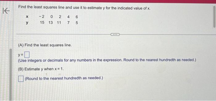 Solved Find the least squares line and use it to estimate y | Chegg.com