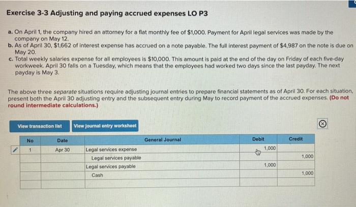 Solved Exercise 3-3 Adjusting And Paying Accrued Expenses LO | Chegg.com