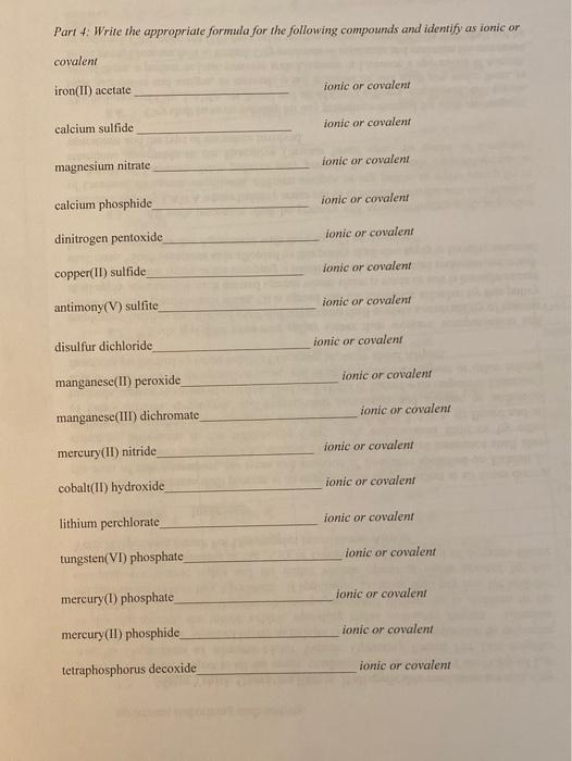 Solved Part. Write the appropriate formula for the following