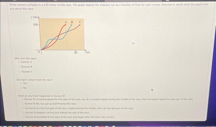 Solved Three Runners Compete In A 100 -meter Hurdle Race, | Chegg.com