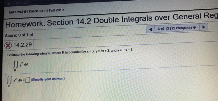 Solved MAT 292-01 Calculus III Fall 2019 Homework: Section | Chegg.com