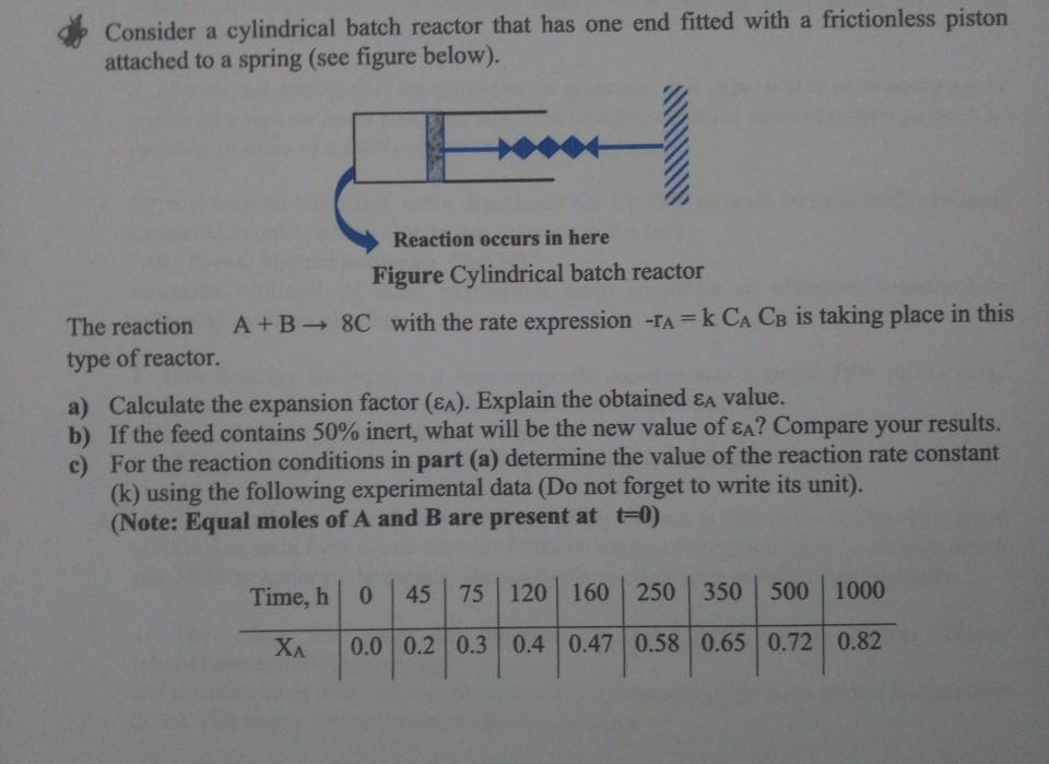 Solved Consider a cylindrical batch reactor that has one end | Chegg.com