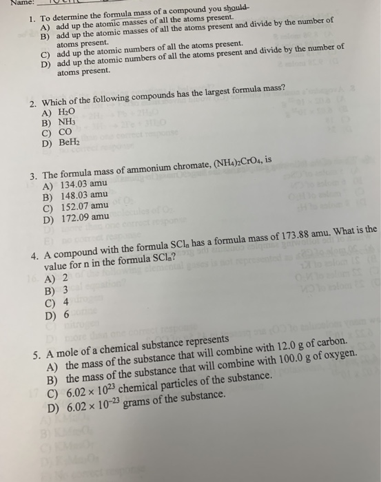 Solved Name: 1. To determine the formula mass of a compound | Chegg.com