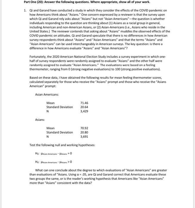 Solved Part One (20): Answer the following questions. Where | Chegg.com