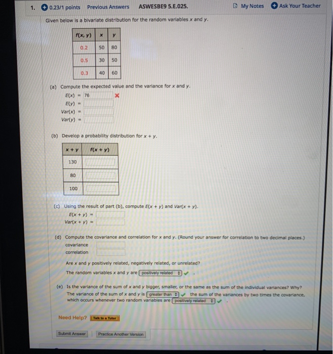 Solved My Notes Ask Your Teacher ASWESBE9 5.E.025 0.23/1 | Chegg.com