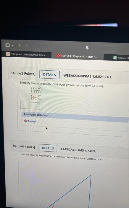 Solved Simplify the expression. Give your answer in the form | Chegg.com