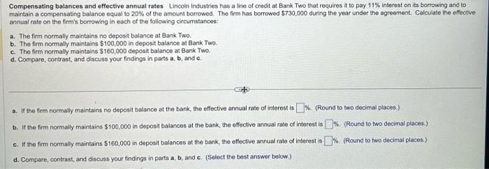 Solved Compensating balances and effective annual rates | Chegg.com