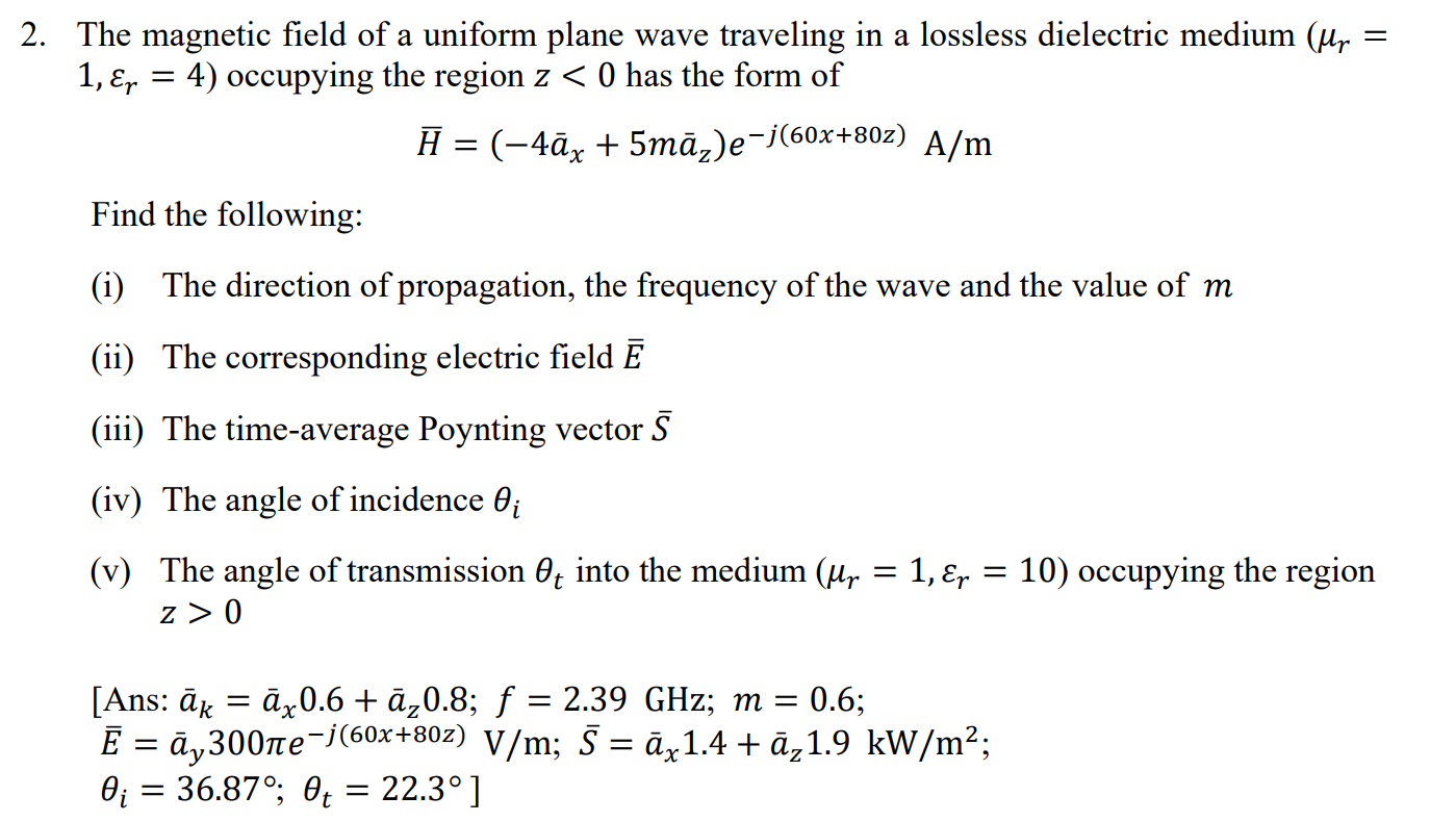 Solved The magnetic field of a uniform plane wave traveling | Chegg.com