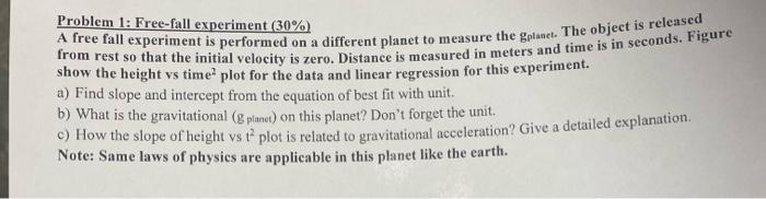 Problem 1: Free-fall experiment (30%) A free fall | Chegg.com