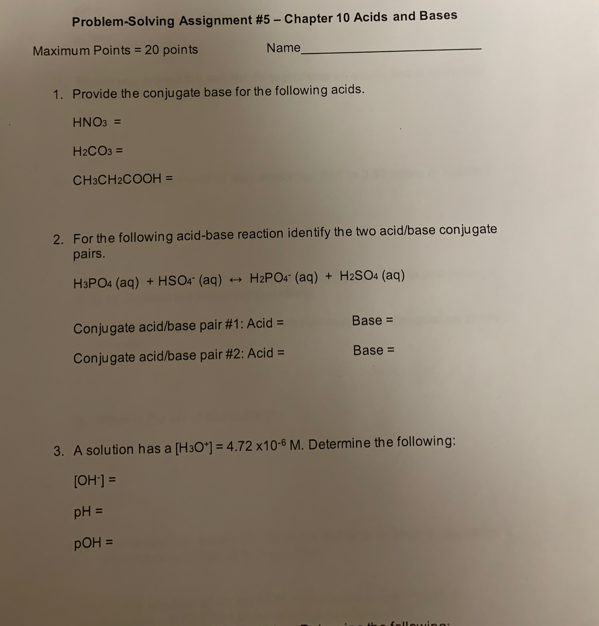 Solved Problem-Solving Assignment #5 - ﻿Chapter 10 ﻿Acids | Chegg.com