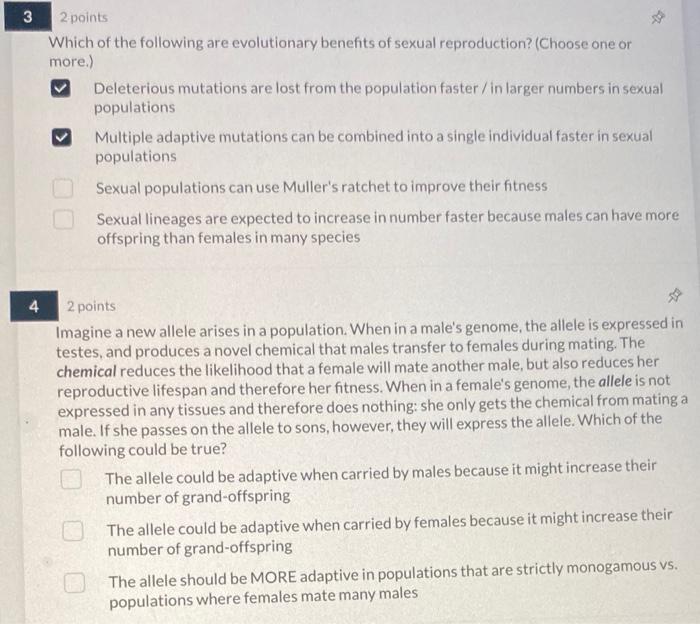 Solved Which of the following are evolutionary benefits of | Chegg.com