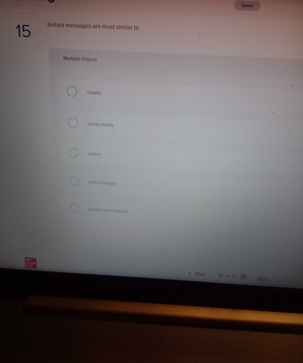 Solved Saved15Instant messages are most similar toMultiple | Chegg.com
