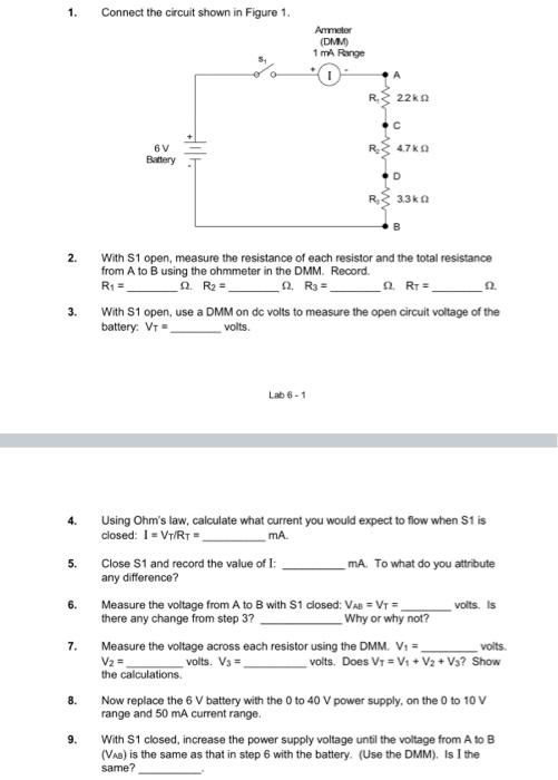 Solved Connect the circuit shown in Figure 1. Anmeter (DMM 1 | Chegg.com