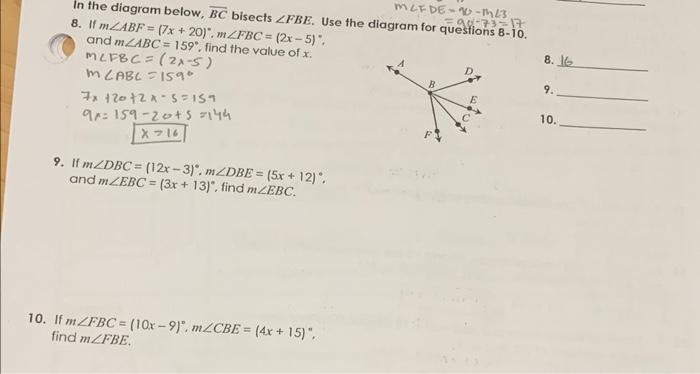 Solved In the diagram below, BC bisects ∠FBE. Use the | Chegg.com
