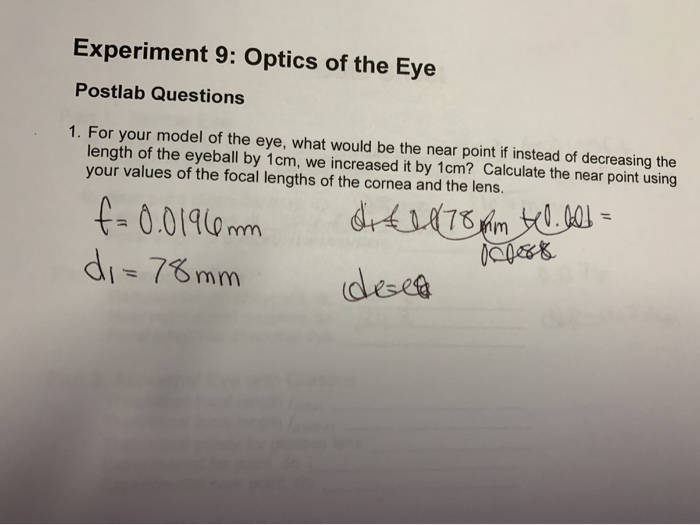 Solved Experiment 9: Optics of the Eye Postlab Questions 1. | Chegg.com