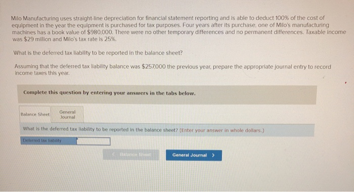 Solved Milo Manufacturing uses straight-line depreciation | Chegg.com