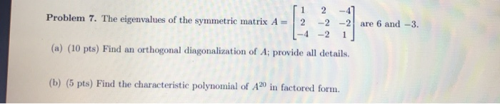 Solved 1 2 2 -47 Problem 7. The eigenvalues of the symmetric | Chegg.com