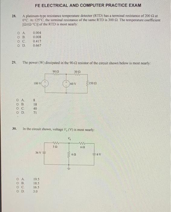Solved FE ELECTRICAL AND COMPUTER PRACTICE EXAM 28. A