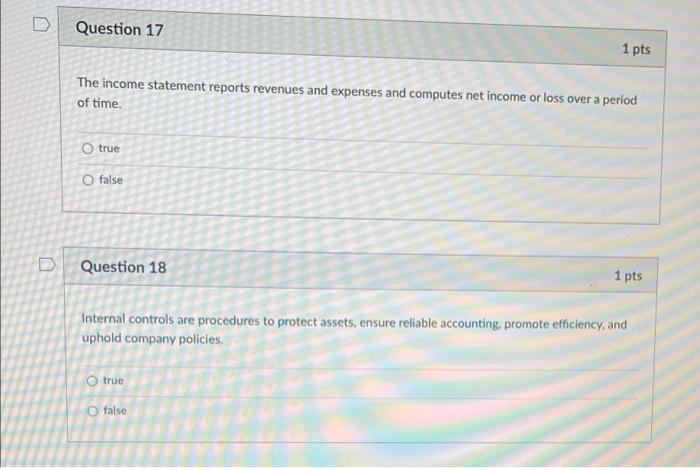 Solved Question 17 1 Pts The Income Statement Reports Chegg