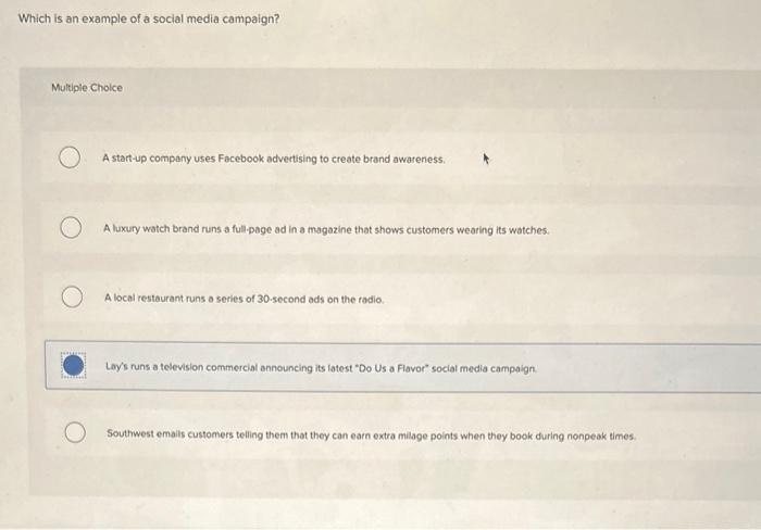 Solved Which is an example of a social media campaign? | Chegg.com