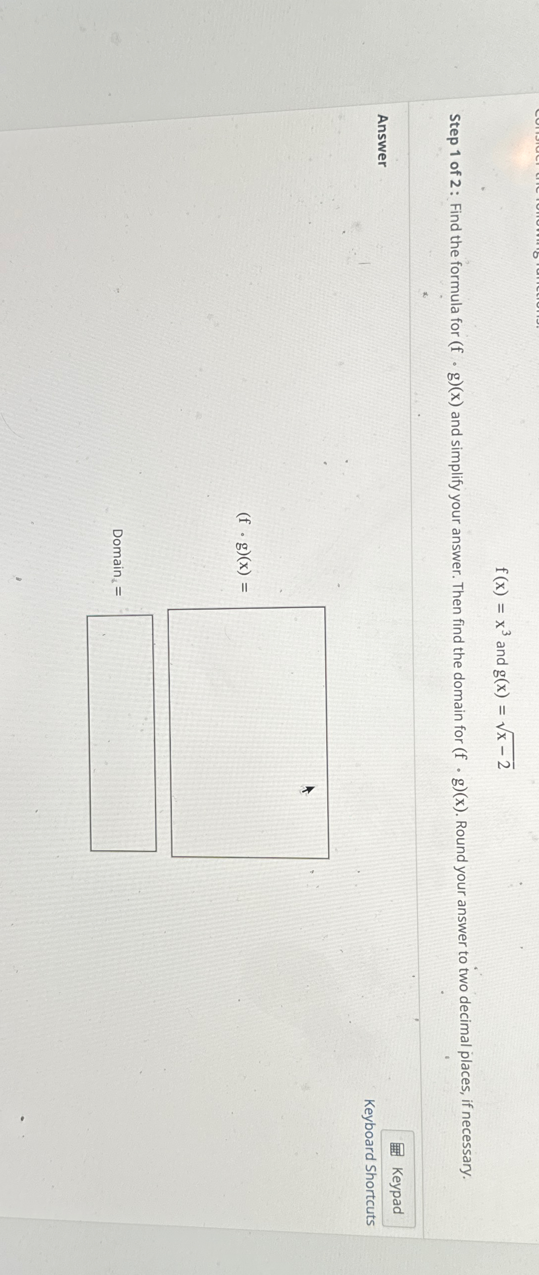 Solved f(x)=x3 ?and g(x)=x-22Step 1 ?of 2: Find the formula | Chegg.com