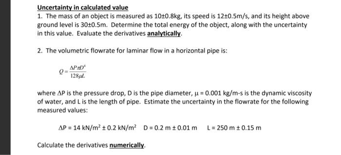 Solved Uncertainty in calculated value 1. The mass of an | Chegg.com