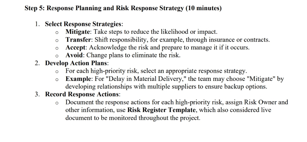 Solved Step 5: Response Planning and Risk Response Strategy | Chegg.com