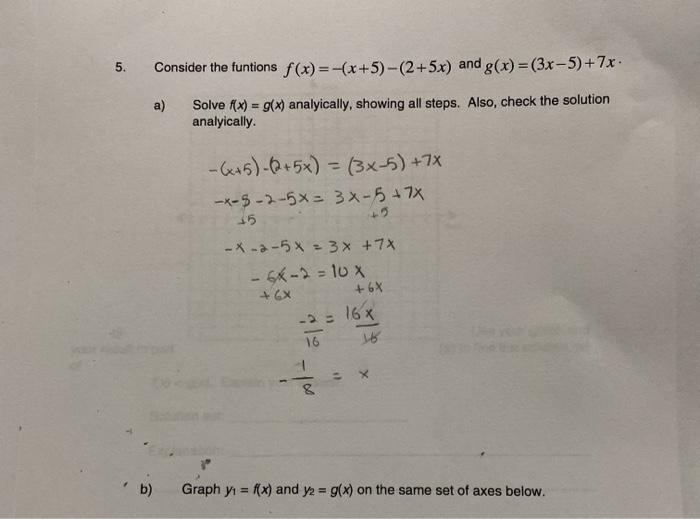 Solved 5. Consider the funtions f(x)=(x+5)-(2+5x) and g(x) = | Chegg.com