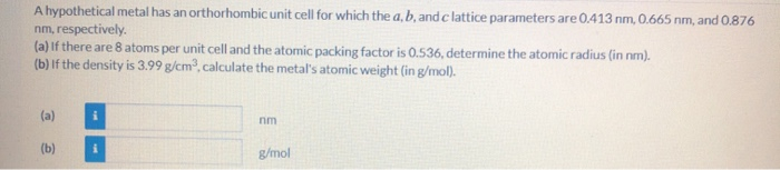 Solved A hypothetical metal has an orthorhombic unit cell | Chegg.com