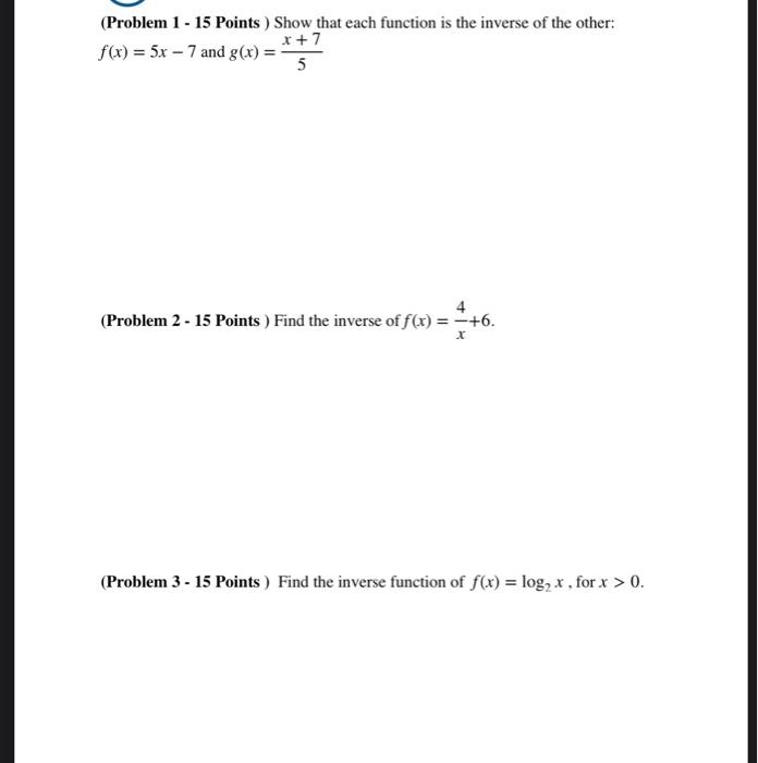 Solved (Problem 1-15 Points) Show that each function is the | Chegg.com