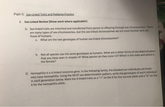 Solved Part II: Sex-Linked Traits And Pedigree Practice 1. | Chegg.com