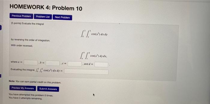 Solved (5) points) Evaluate the integgral by reversing the | Chegg.com